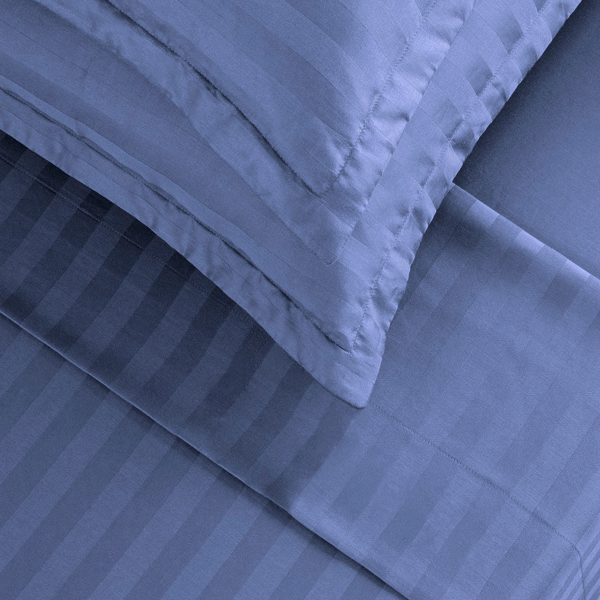 Ensemble de draps satin de coton rayure tissé dobby - Bleu