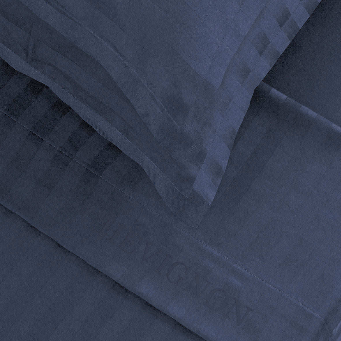 Ensemble de draps satin de coton rayure tissé dobby - Bleu