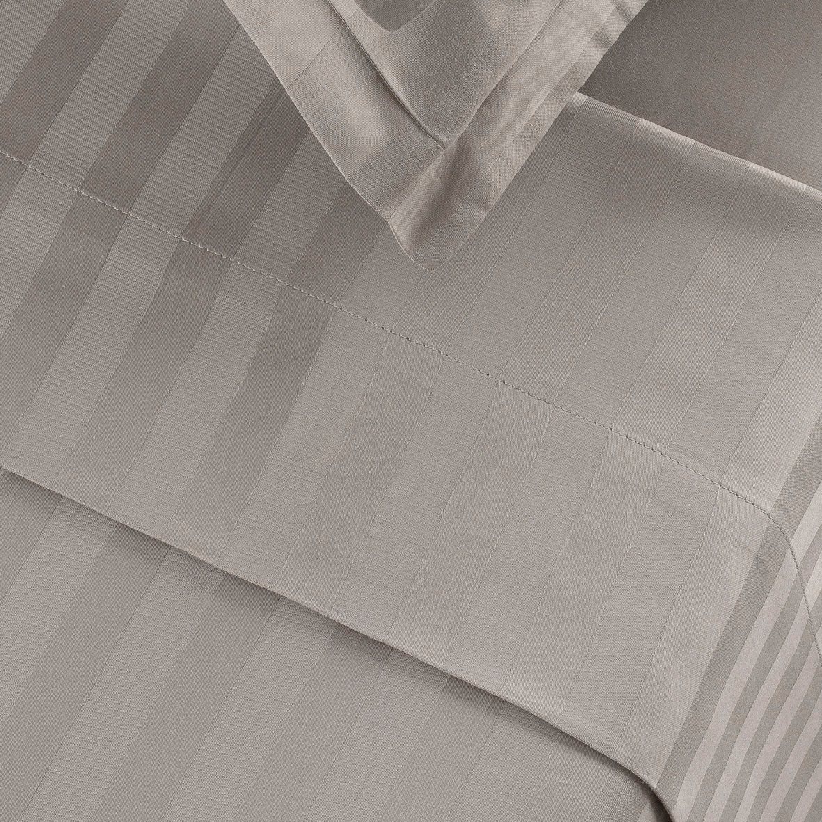 Drap plat satin de coton dobby stripe - Taupe