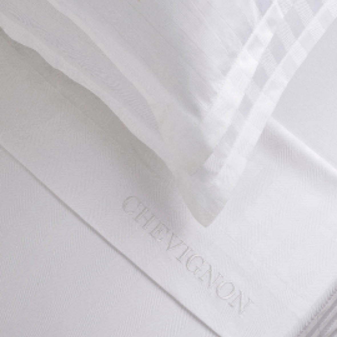 Ensemble de draps satin de coton rayure tissé dobby - Blanc