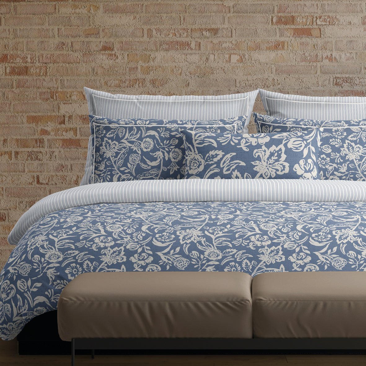 Flat sheet cotton satin - Bleu jardin Blue