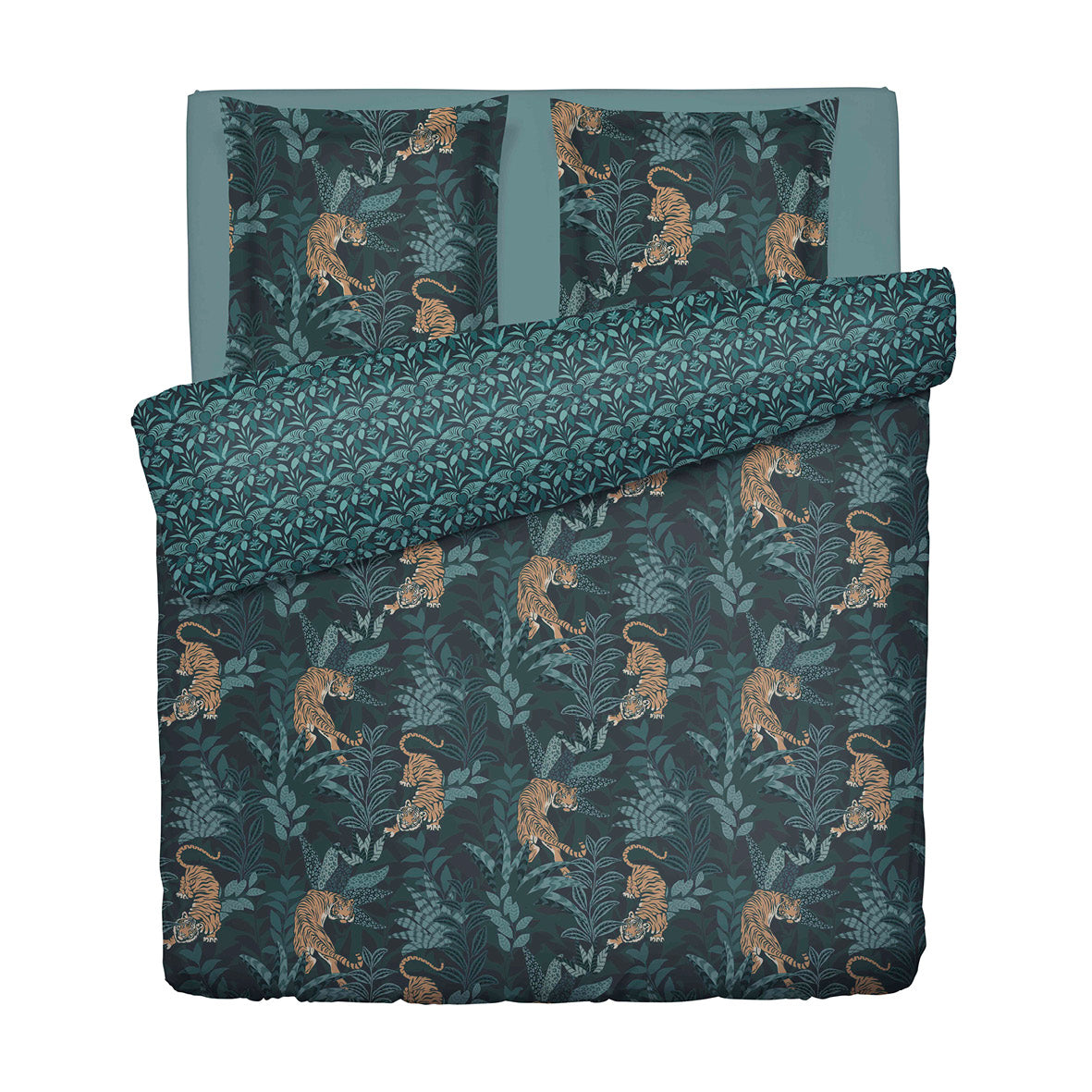 Housse de couette + taie d'oreiller satin de coton - Jaro Bleu