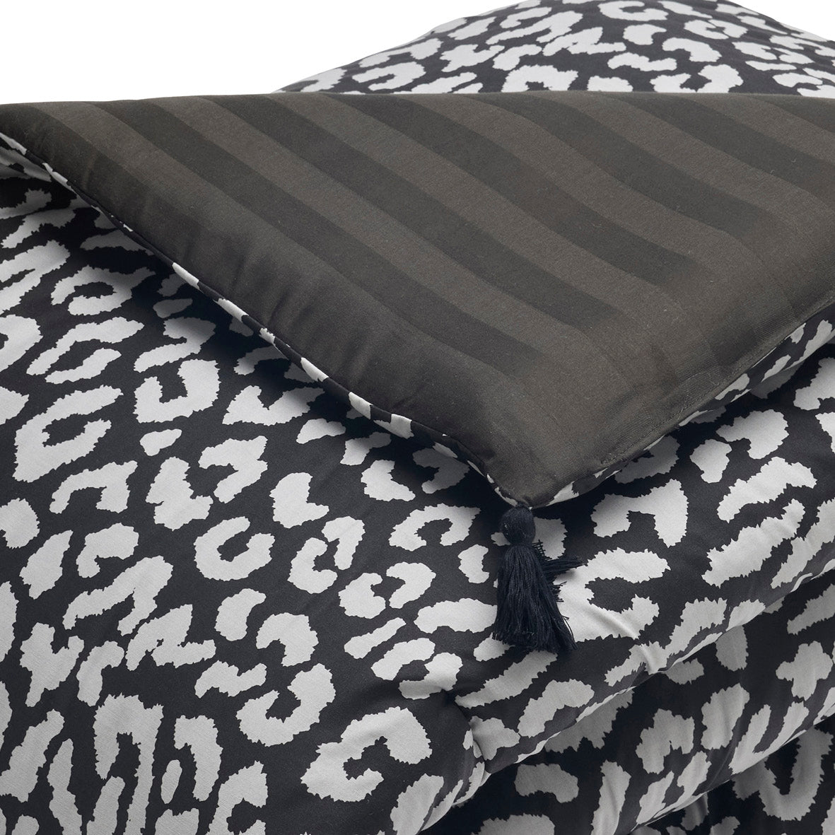 Édredon avec glands satin de coton - Noir fauve Noir - 140 x 200 cm