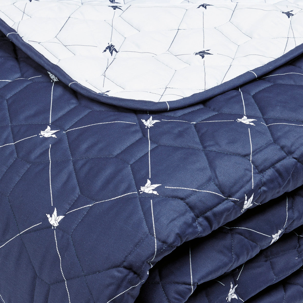 Couvre-lit XL en 100% satin de coton - dessin : Canards Evy bleu - 220 x 250 cm