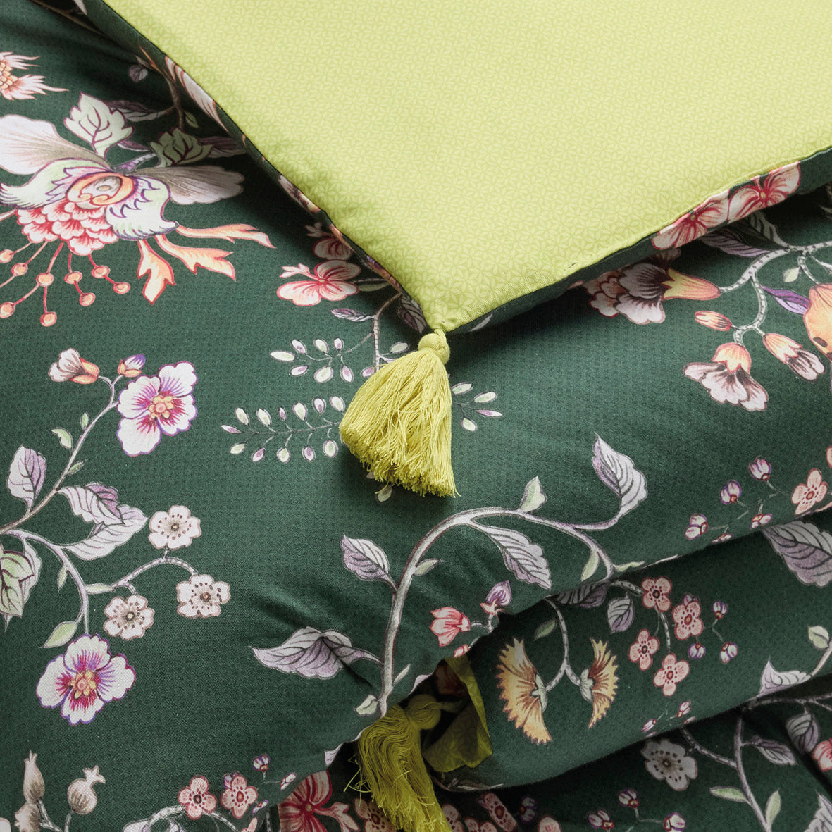 Quilt with tassels Murmure floral Green - 140 x 200 cm