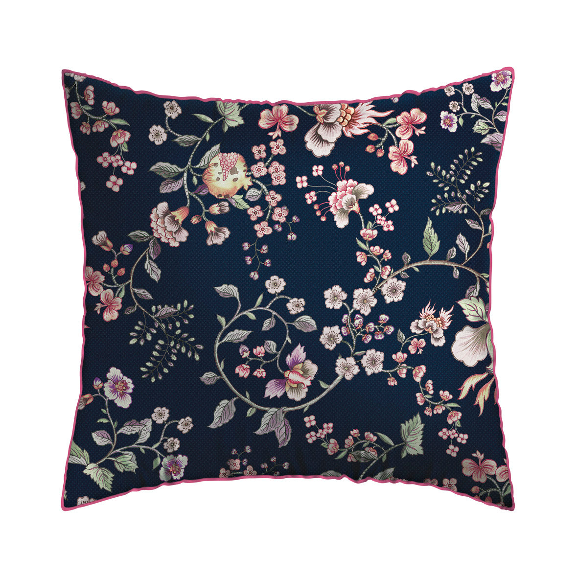 Taie(s) d'oreiller satin de coton - Murmure floral Bleu foncé / Rose