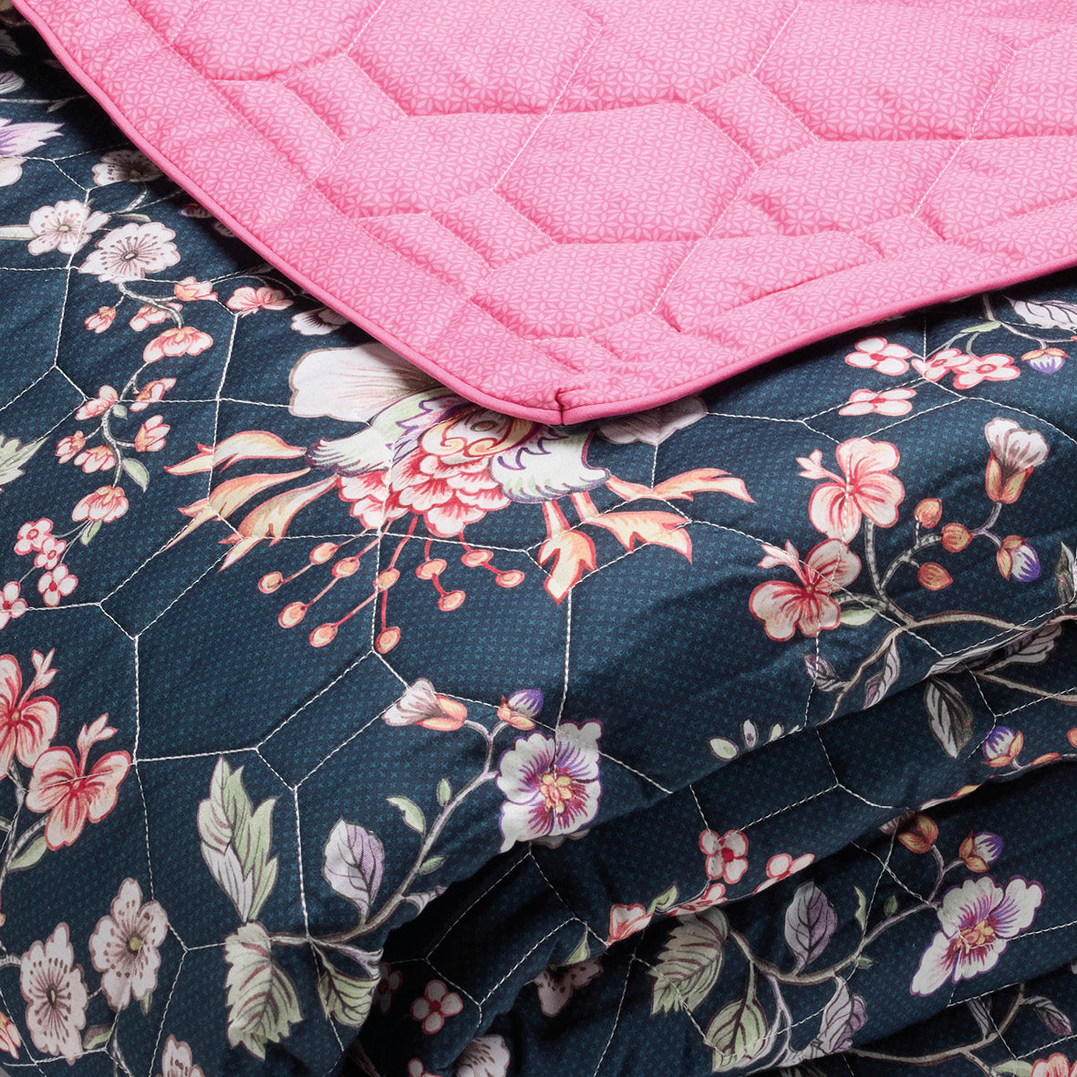 Bedspread XL Murmure floral Dark blue / Pink - 220 x 250 cm