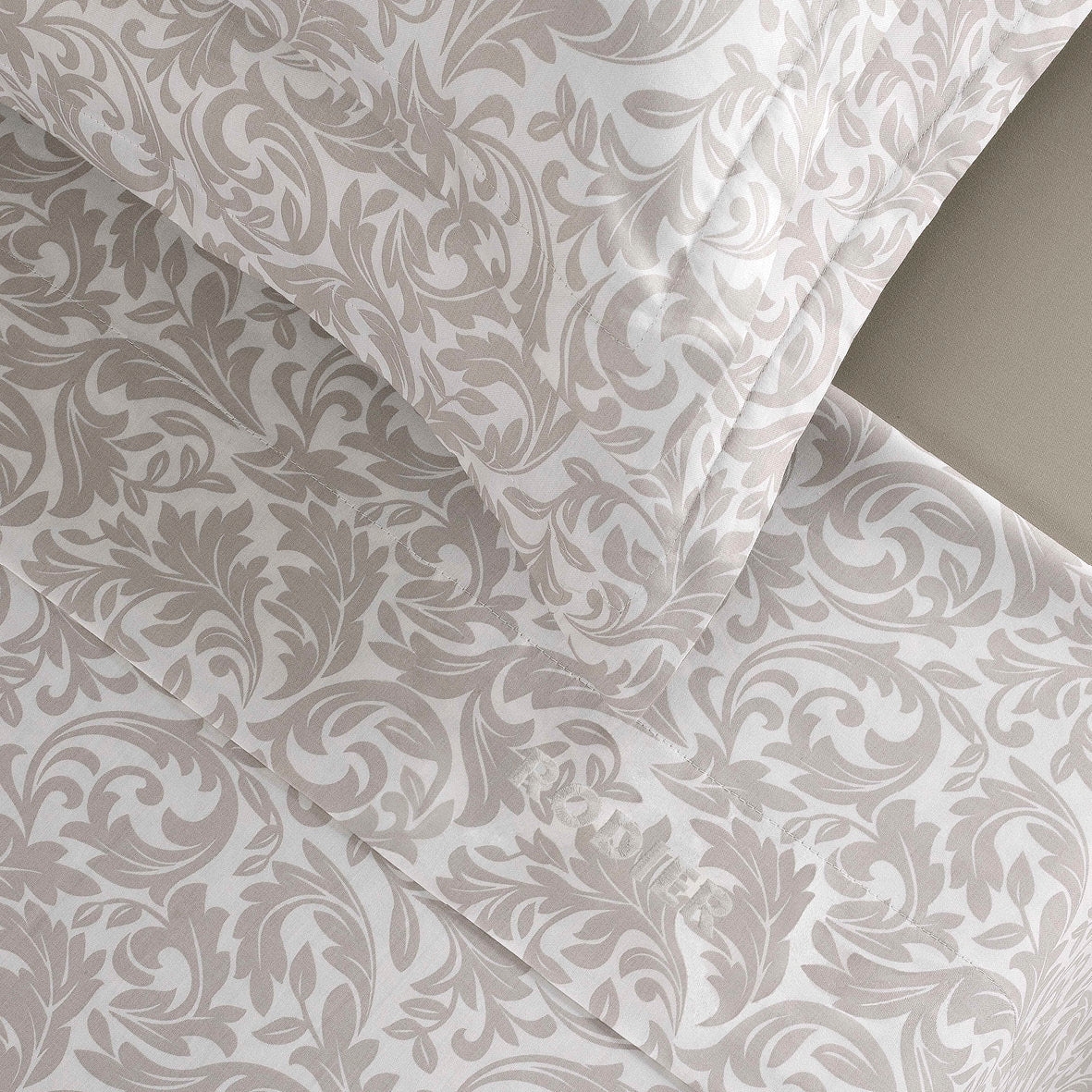 Ensemble de draps satin de coton - Damask Floralia Taupe