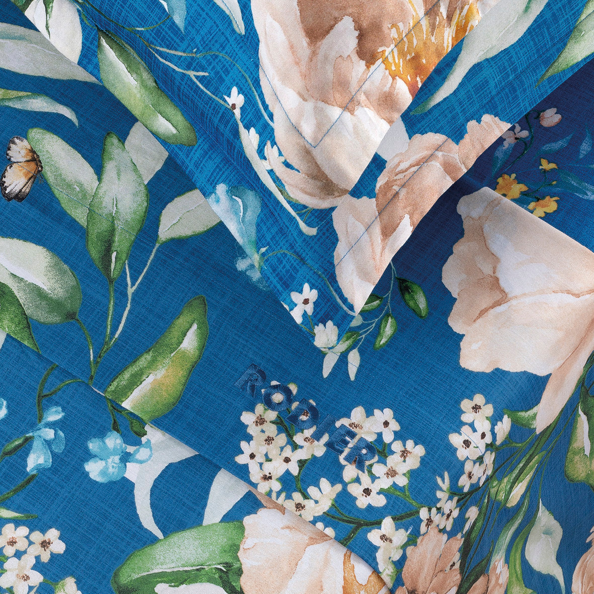 Ensemble de draps satin de coton - Jardin de Fleurs Bleu