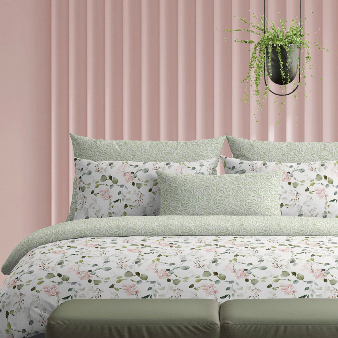 Drap plat satin de coton - Eclat d'eucalyptus Blanc