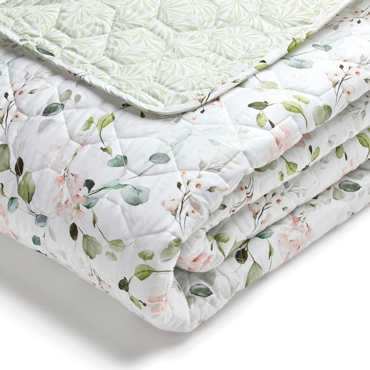 Bedspread cotton satin - Eclat d'eucalyptus White - 220 x 250 cm