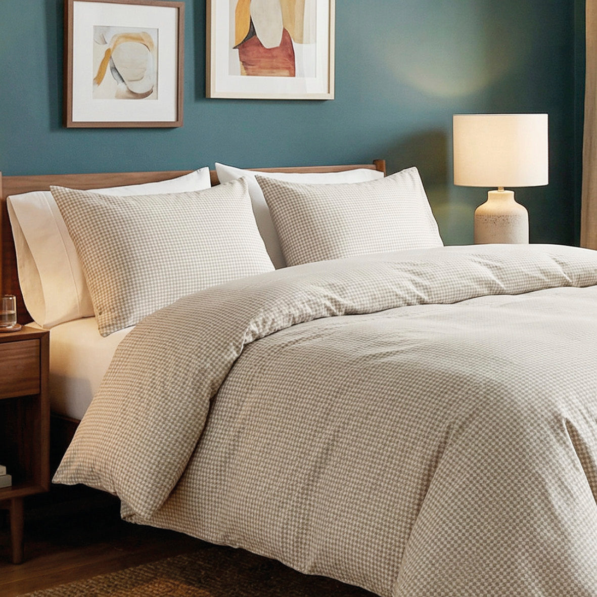 Duvet cover + pillowcase cotton satin - Crochet graphique Taupe