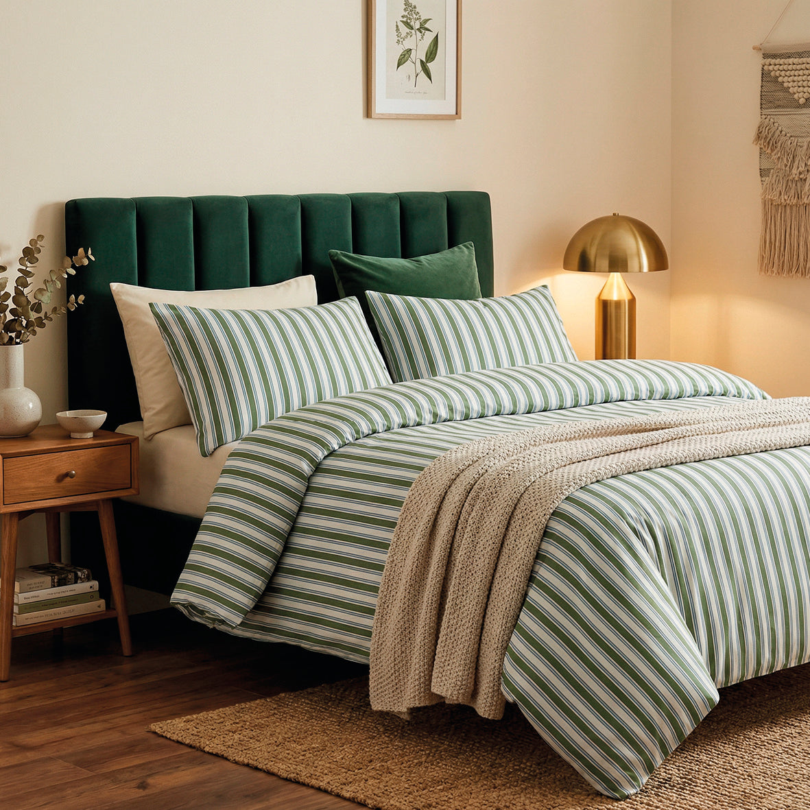 Bedspread cotton satin - Lorine Green / Blue - 220 x 250 cm