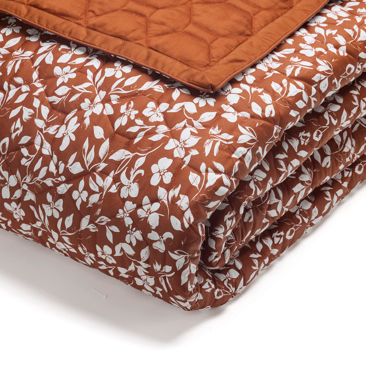 Bedspread cotton satin - Floréal Terracotta - 220 x 250 cm
