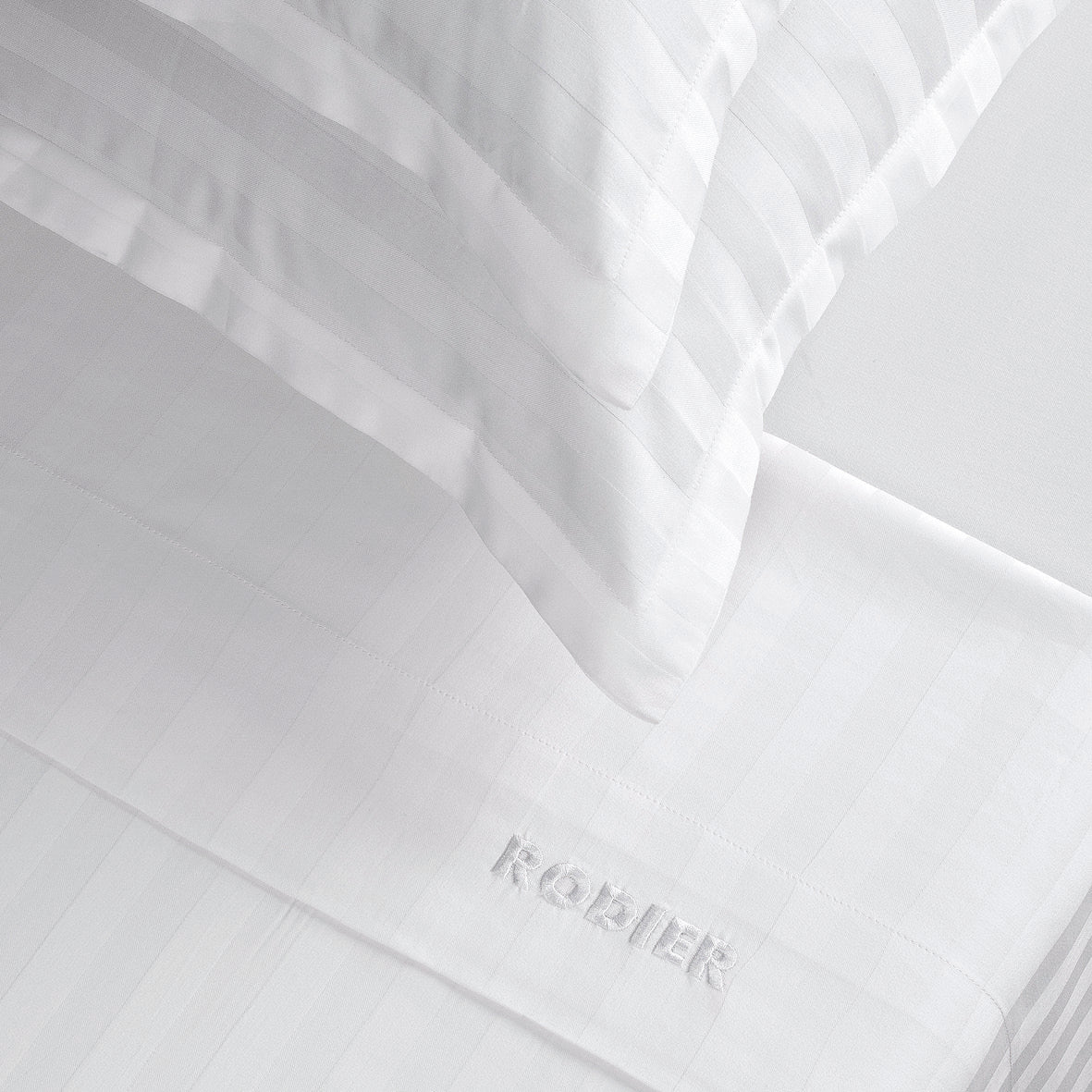 Sheet set + bedspread cotton satin - Dobby stripe woven / Colibri botanique White / Black grey