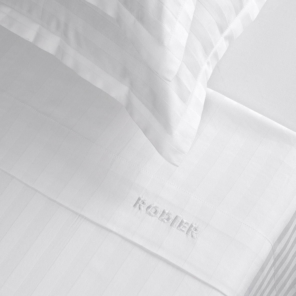 Sheet set : fitted sheet, flat sheet, pillowcase(s) in satin cotton - Jacquard woven - Dobby stripe white