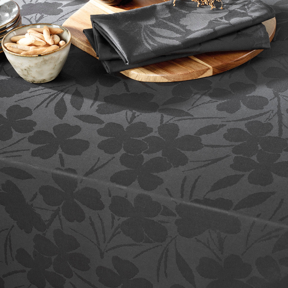 Tablecloth - Jacquard woven - Petit Chênes dark grey