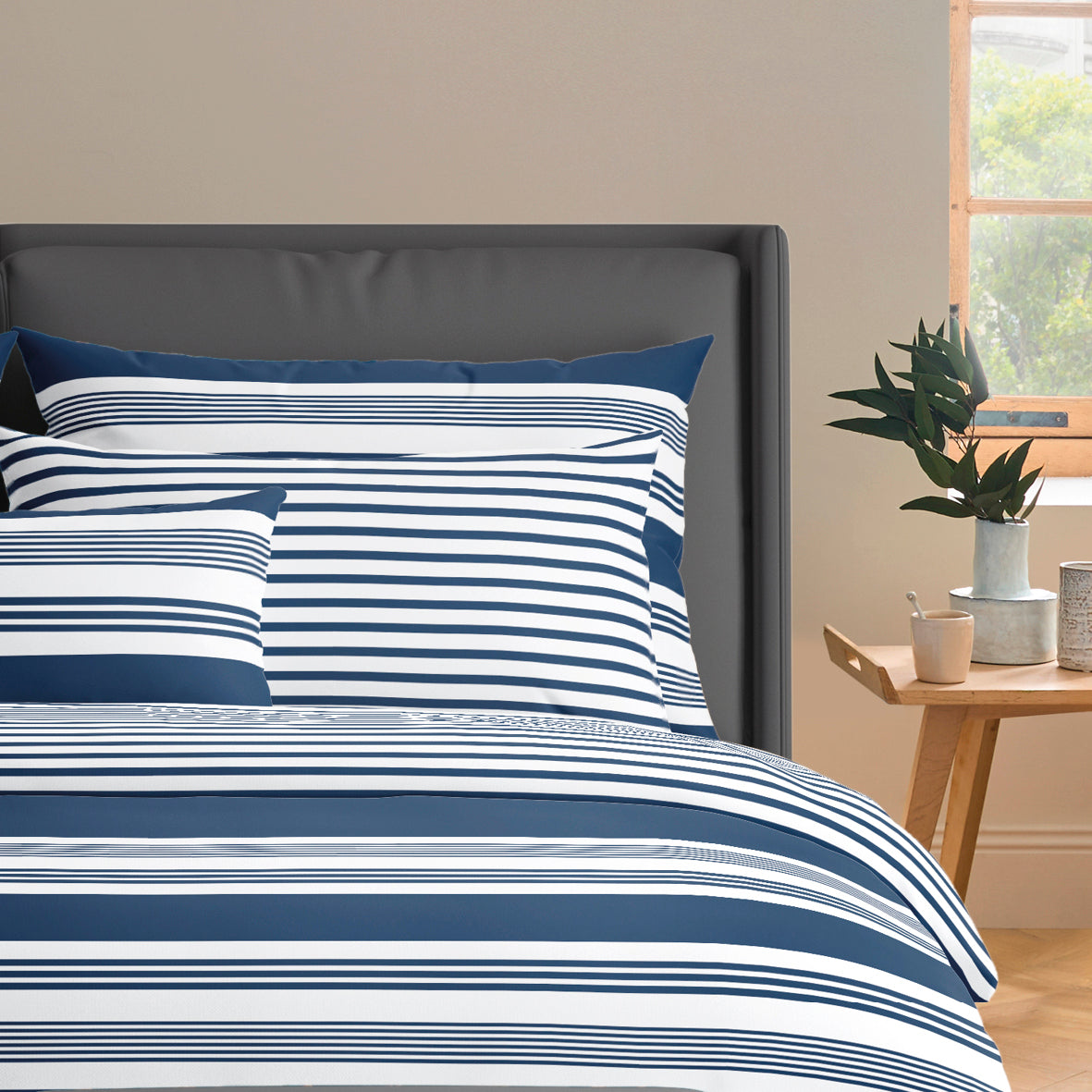 Duvet cover + pillowcase(s) cotton satin - Léna Blue