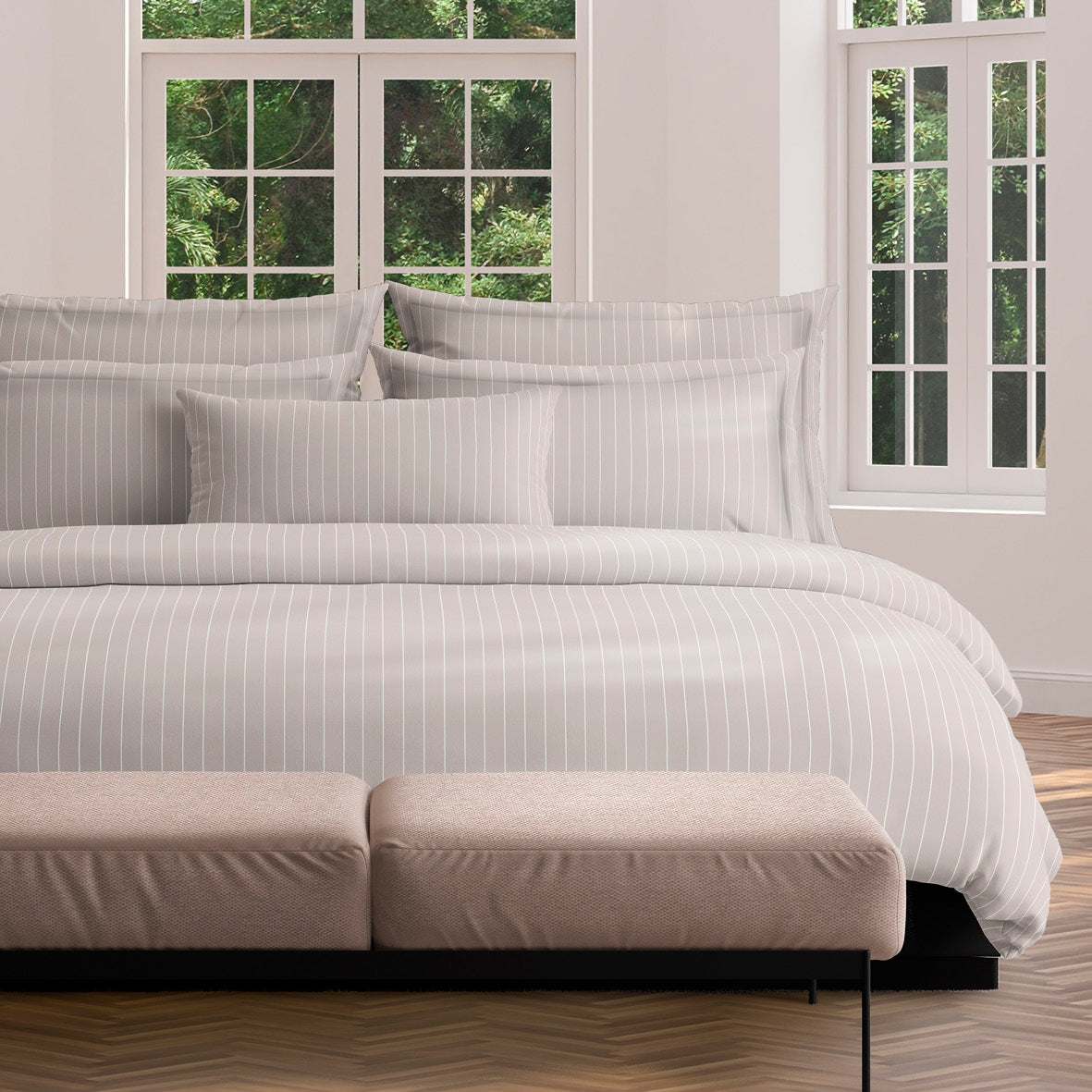 Duvet cover + pillowcase(s) cotton satin - Rayures Élégantes Taupe