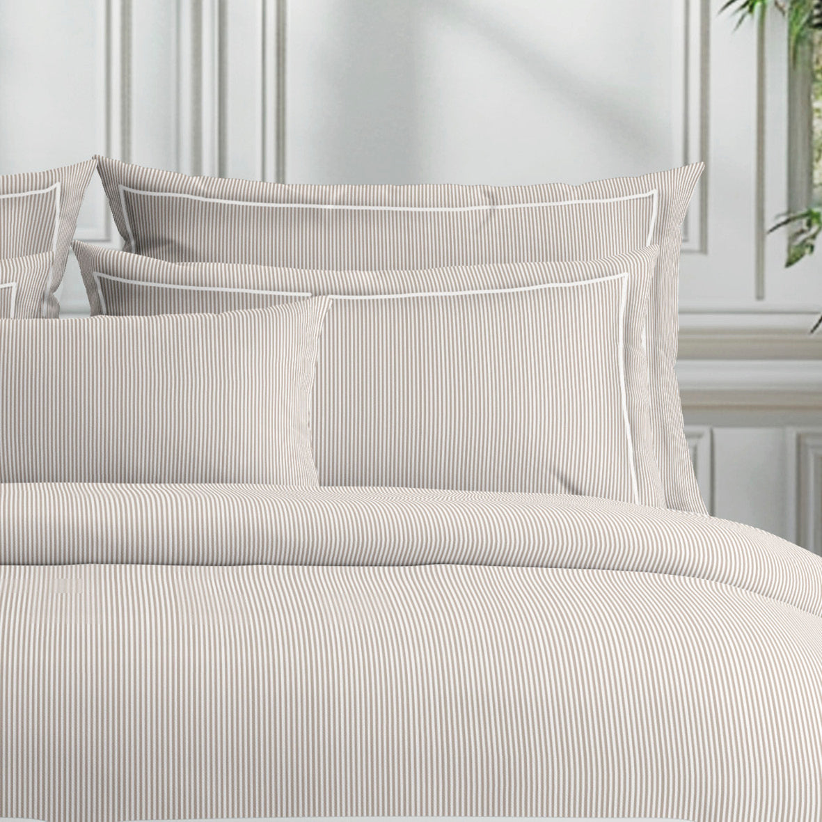 Housse de couette + taie(s) d'oreiller coton percale - Dauphine Taupe