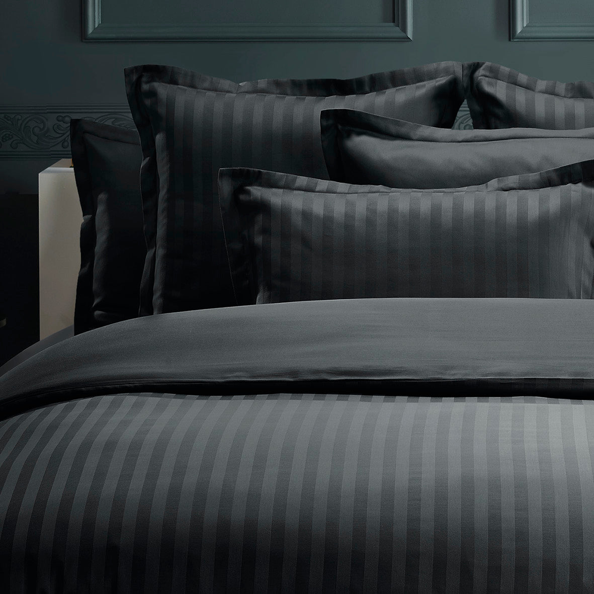 Drap plat satin de coton dobby stripe - Noir