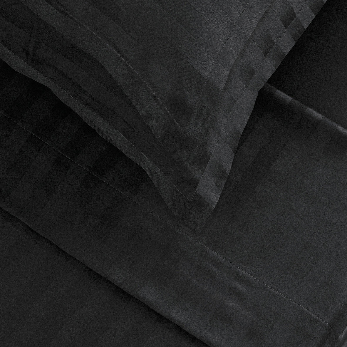 Ensemble de draps satin de coton rayure tissé dobby - Noir