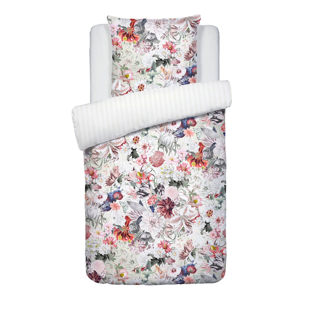 Duvet cover + pillowcase(s) cotton satin - Fleurs éclatantes White