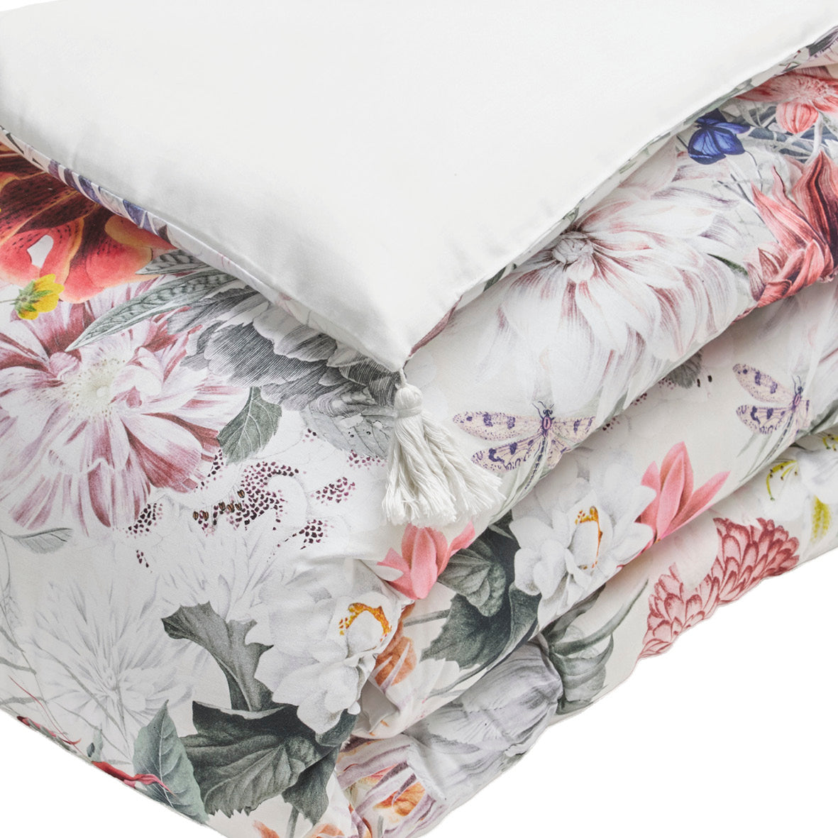 Quilt with tassels Fleurs éclatantes White - 140 x 200 cm