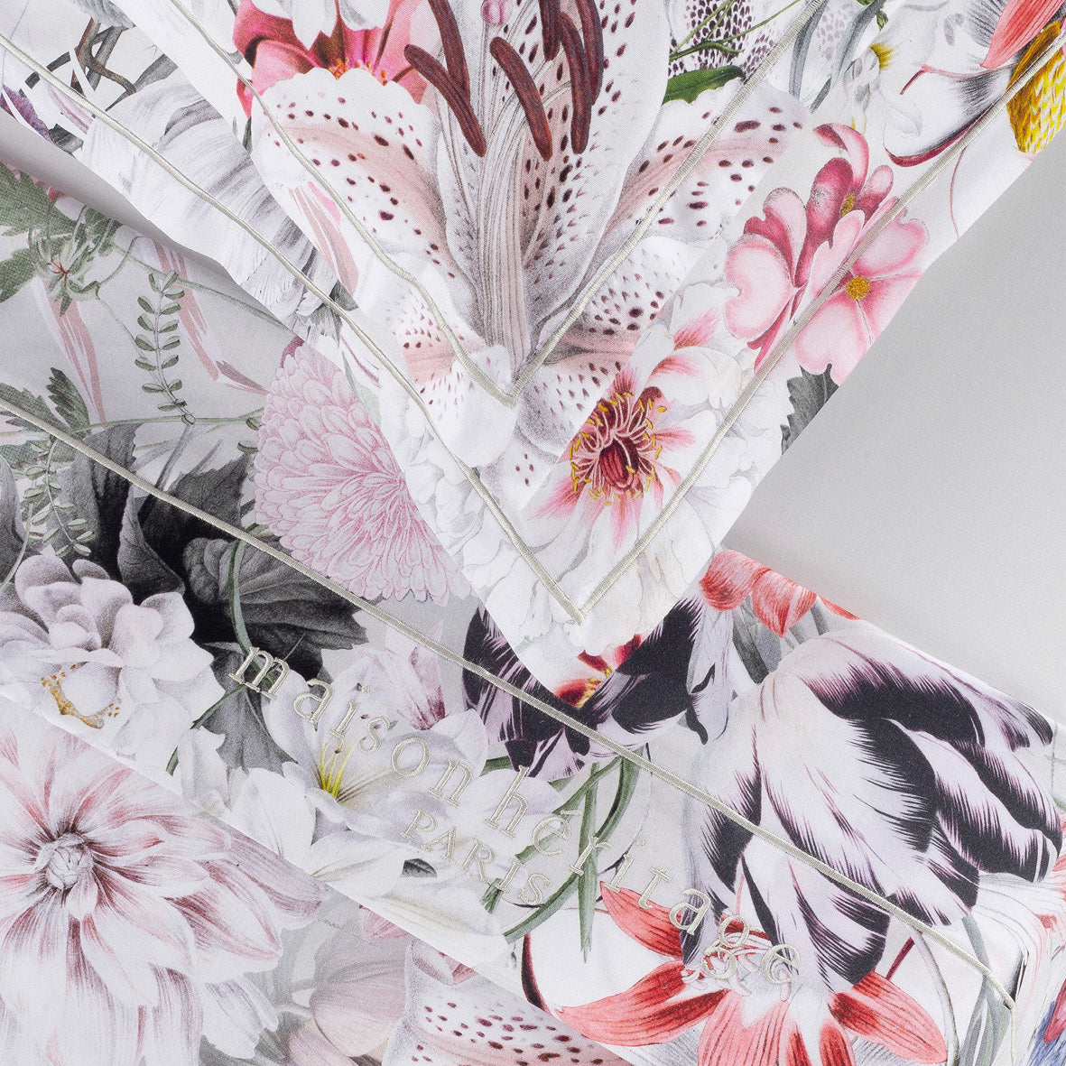 Sheet set cotton satin - Fleurs éclatantes White