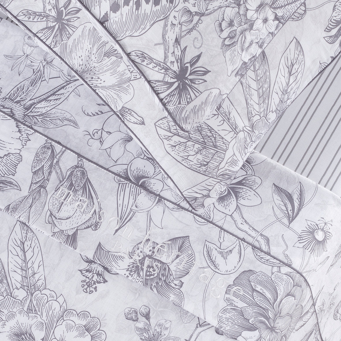 Sheet set cotton satin - Fleurs esquissées White