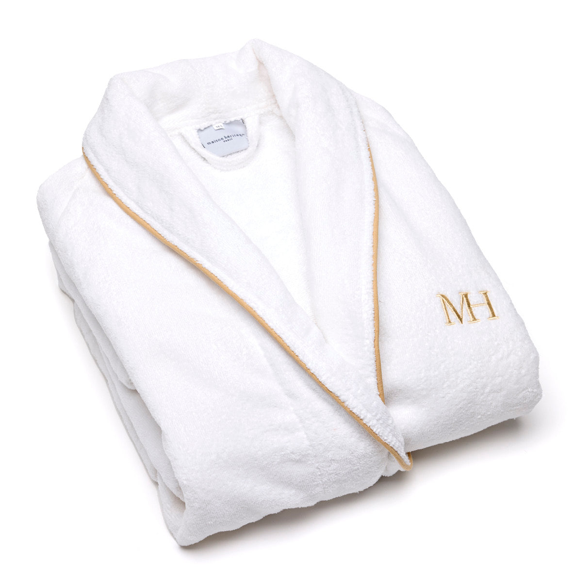 Peignoir avec col châle en coton velours - Jan Or / Blanc