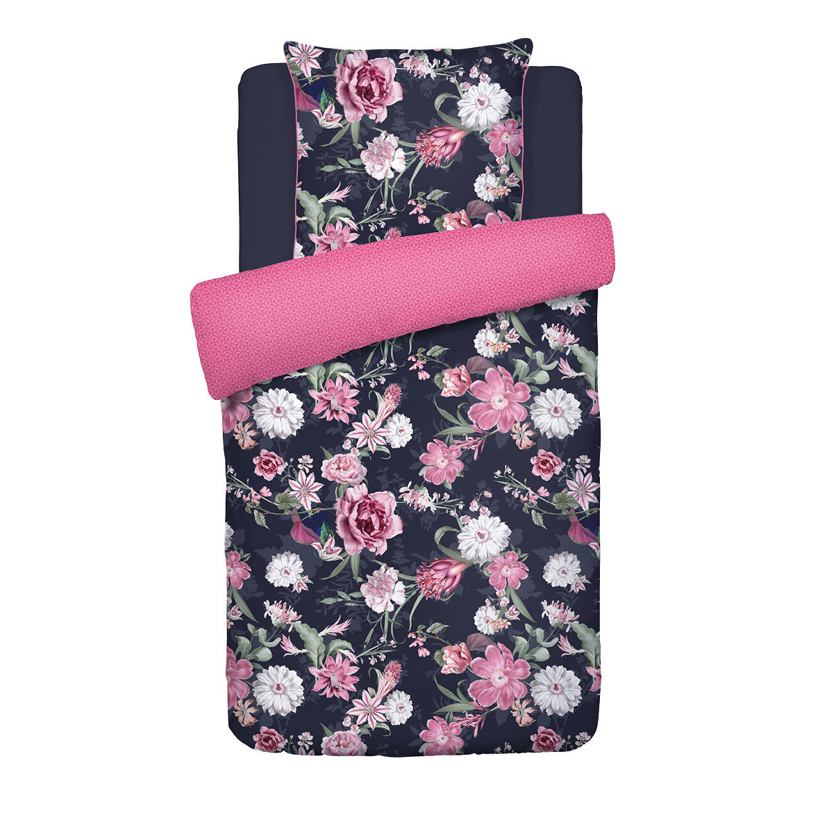 Duvet cover + pillowcase cotton satin - Eclat nocturne Dark blue 140 x 200 cm + 63 x 63 cm
