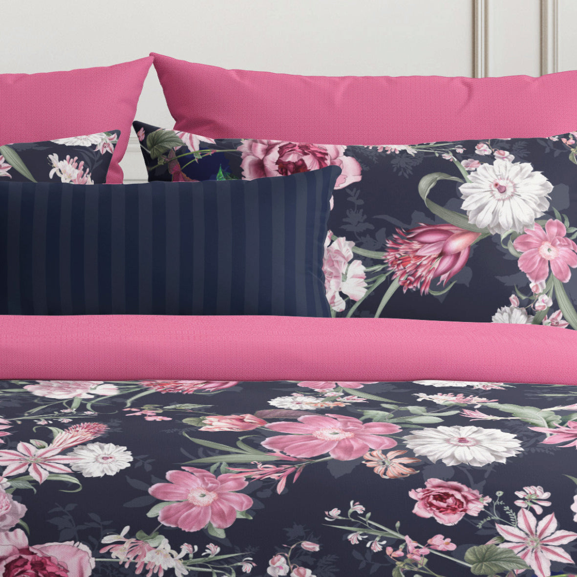 Duvet cover + pillowcase cotton satin - Eclat nocturne Dark blue