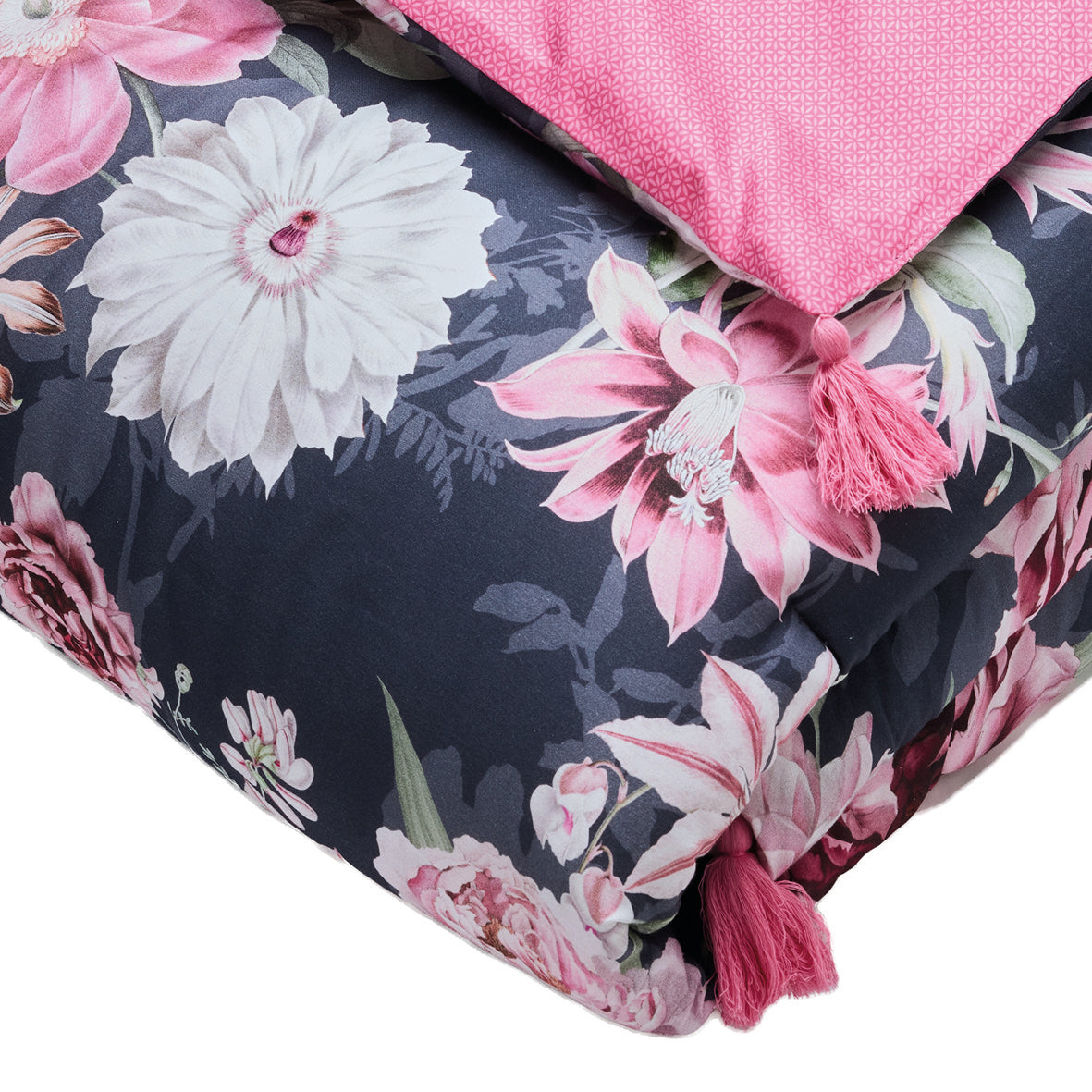 Quilt with tassels cotton satin - Eclat nocturne Dark blue - 140 x 200 cm