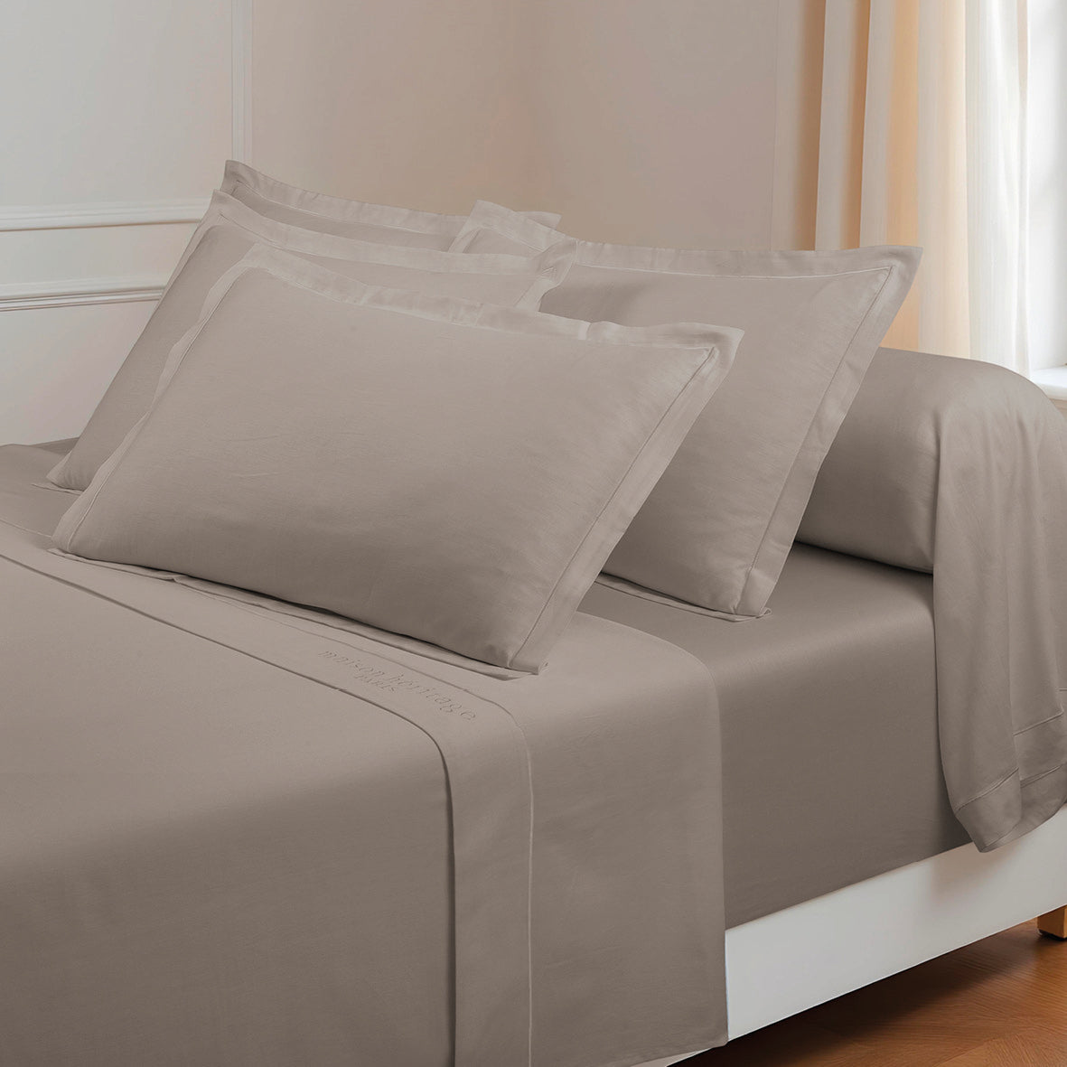 Ensemble de draps satin de coton - Uni 1 baratta Taupe 01