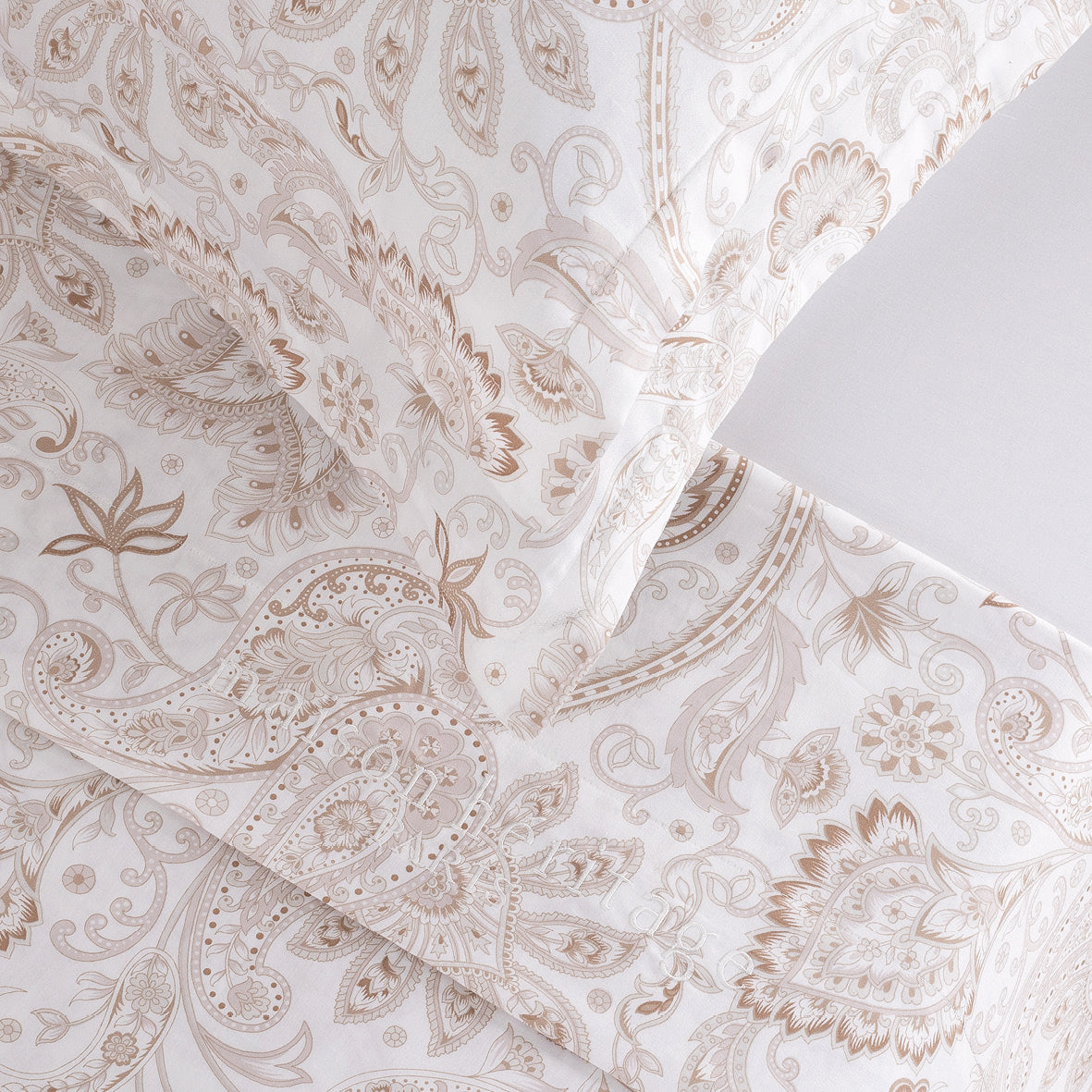 Taie de traversin satin de coton - Indienne Taupe