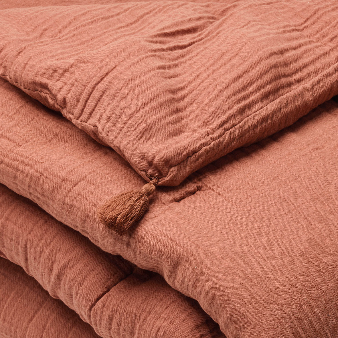 Quilt with tassels cotton gauze - Uni Terracotta 02 - 140 x 200 cm