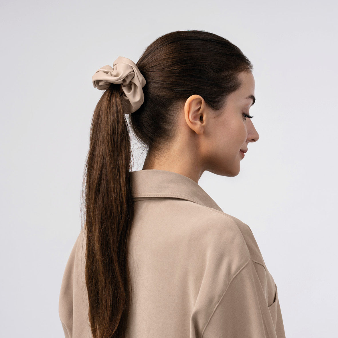 Set with 3 large scrunchies silk - Vespera Beige - D 11 cm