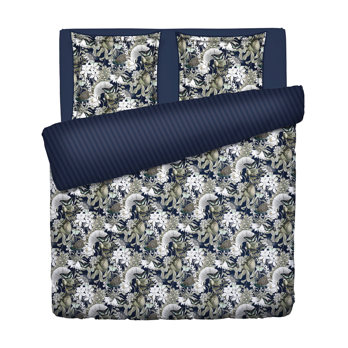 Duvet cover + pillowcase cotton satin - Jardin orné Dark blue
