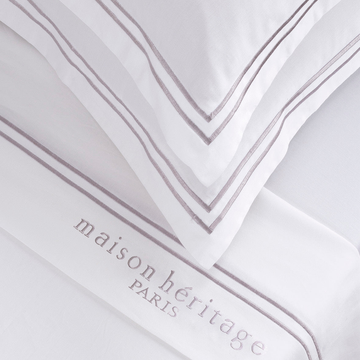 Ensemble de draps satin de coton - Paris Gris / Blanc