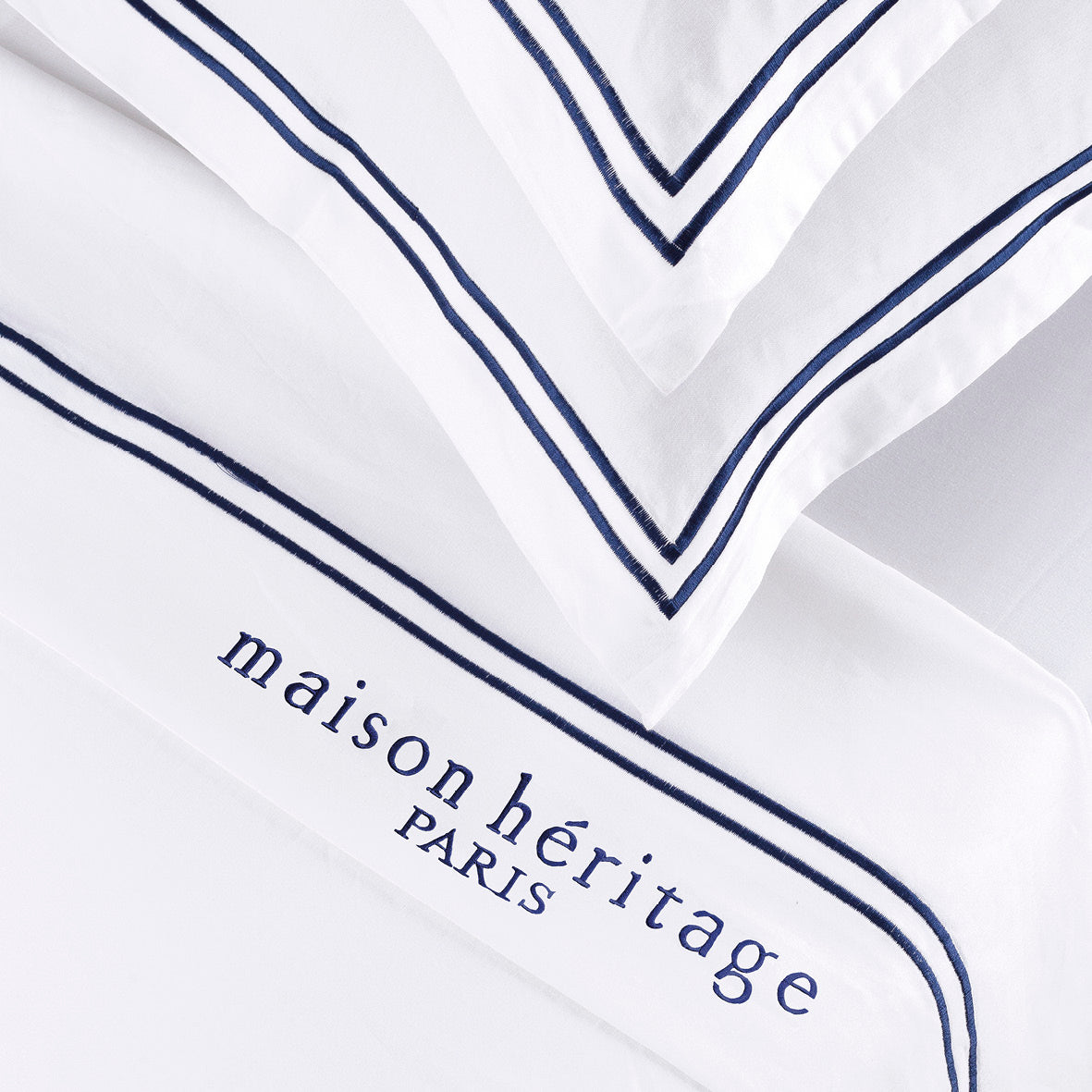 Ensemble de draps satin de coton - Paris Bleu foncé / Blanc