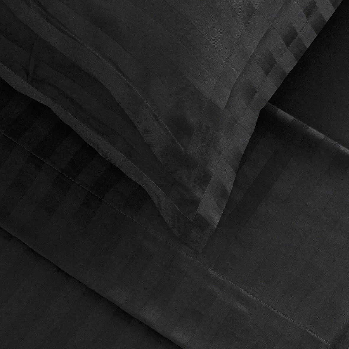 Ensemble de draps satin de coton - rayure tissé Jacquard Noir