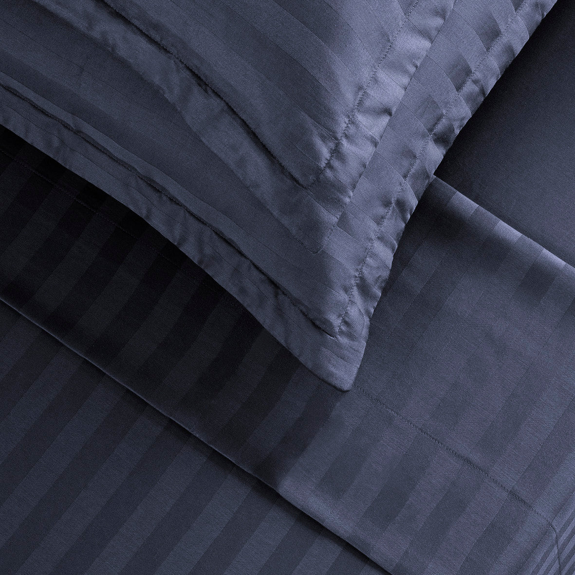 Drap plat satin de coton - Jacquard stripe Bleu foncé