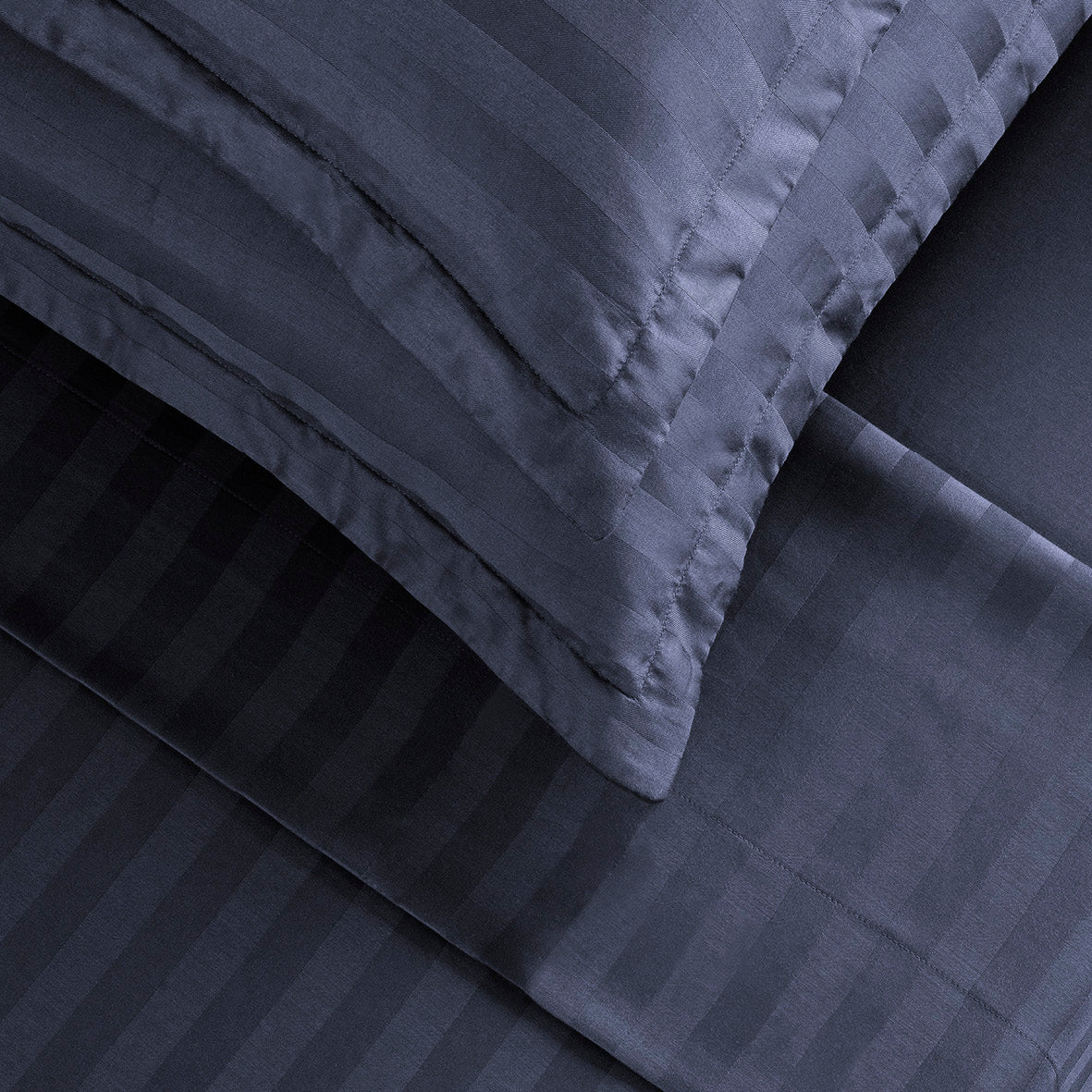 Sheet set cotton satin - dobby stripe woven dark blue