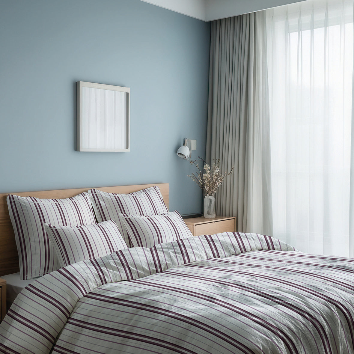 Taie d'oreiller satin de coton Elsa Mauve / Blanc