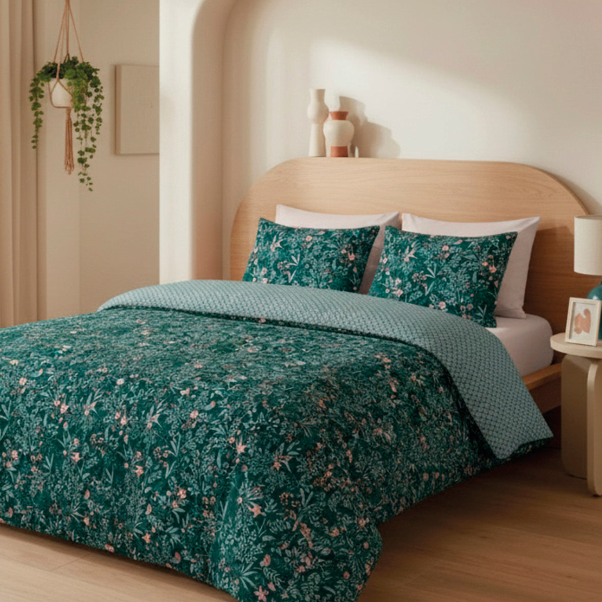 Taie d'oreiller satin de coton - Jardin volant Vert