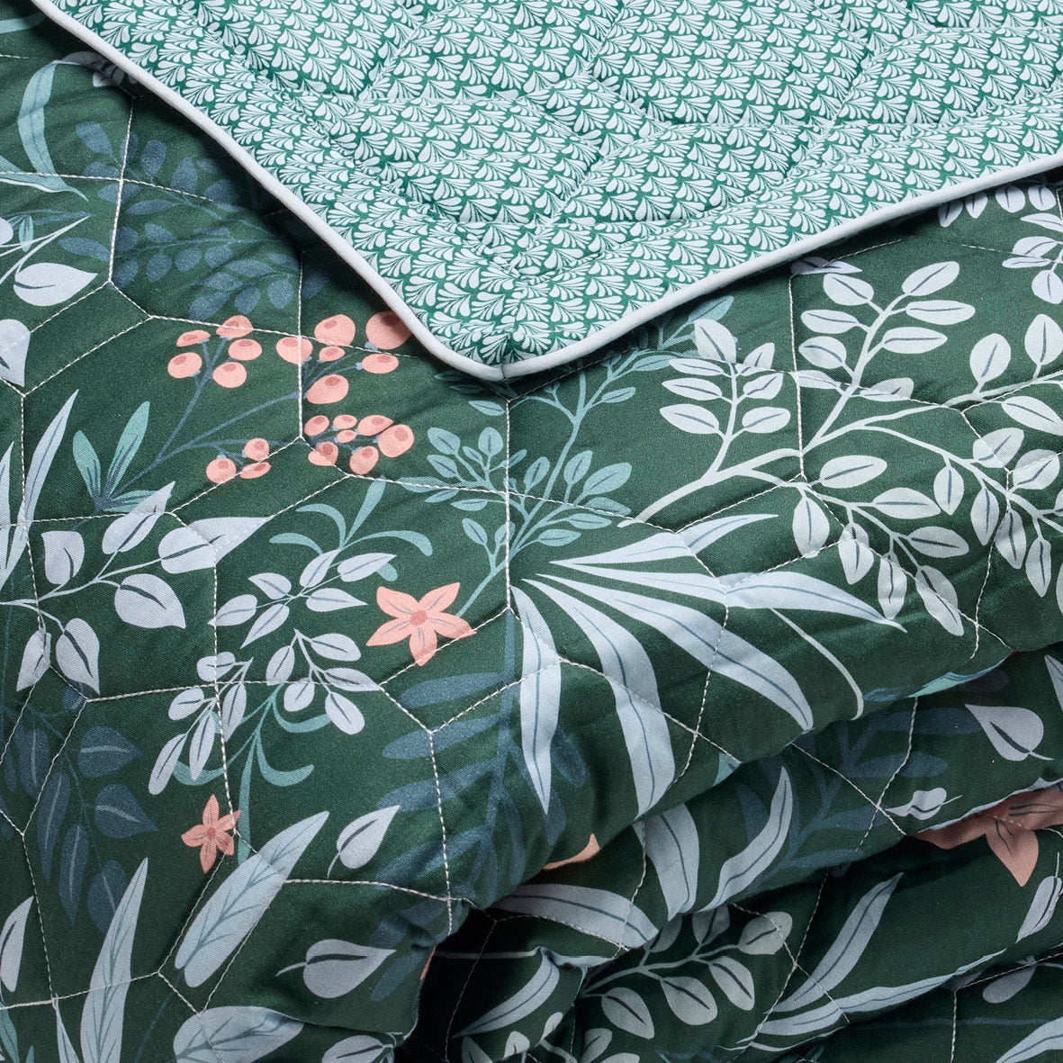 Bedspread cotton satin - Jardin volant Green - 220 x 250 cm