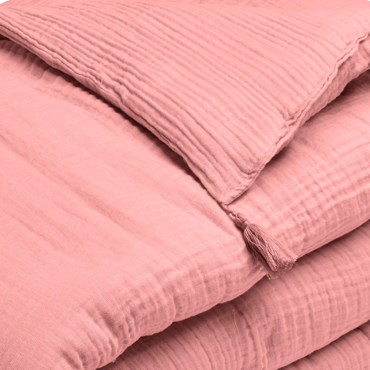 Quilt with tassels cotton gauze - Uni Pink 06 - 140 x 200 cm