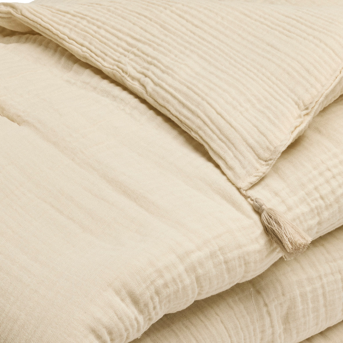 Quilt with tassels cotton gauze - Uni Taupe 07 - 140 x 200 cm