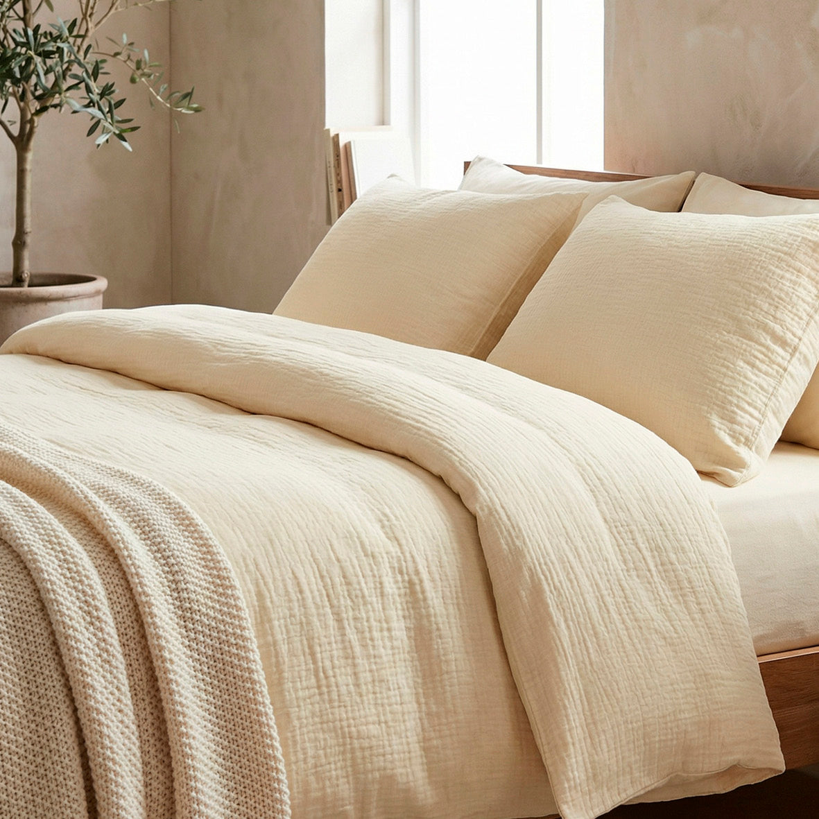 Duvet cover + pillowcase cotton gauze - Uni Yellow 04